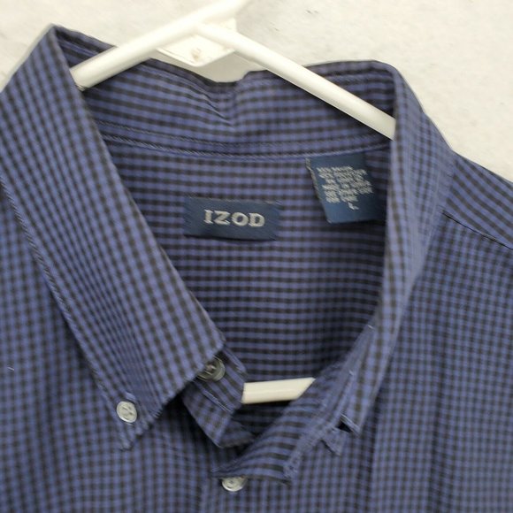 IZOD Shirt Men's Long Sleeve Casual Button Up Checkered Oxford Blue Large - Picture 7 of 12